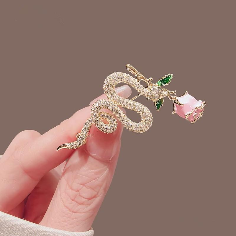 Rose Bouquet Snake Shape High-end Women's Light Luxurious Zircon Accessories Brooch