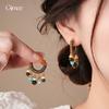 Ethnic style retro stone beaded tiger's eye stone fringed earrings ear buckles personalized earrings women