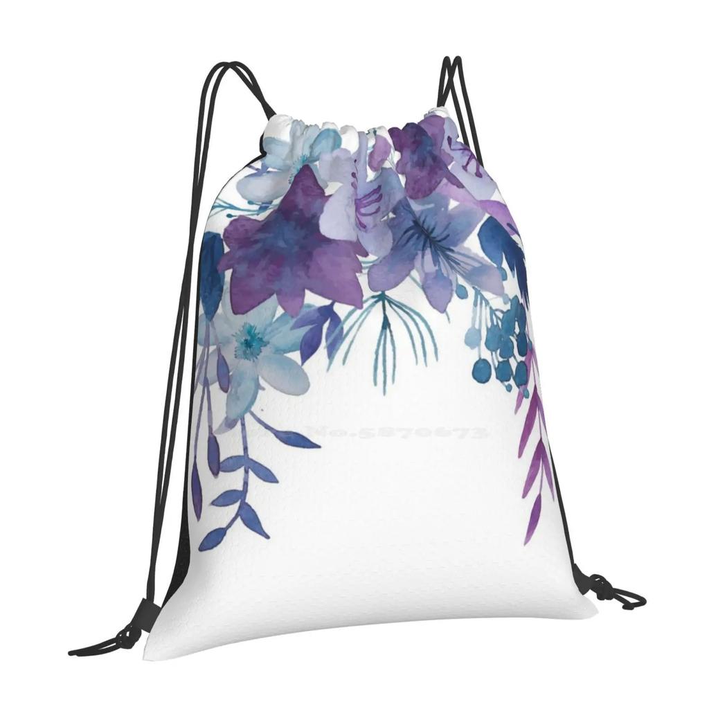 Blue Purple Flowers School Bag Big Capacity Backpack Laptop Watercolor Floral Bouquet Modern Wild Aquarel Purple Flowers Blue