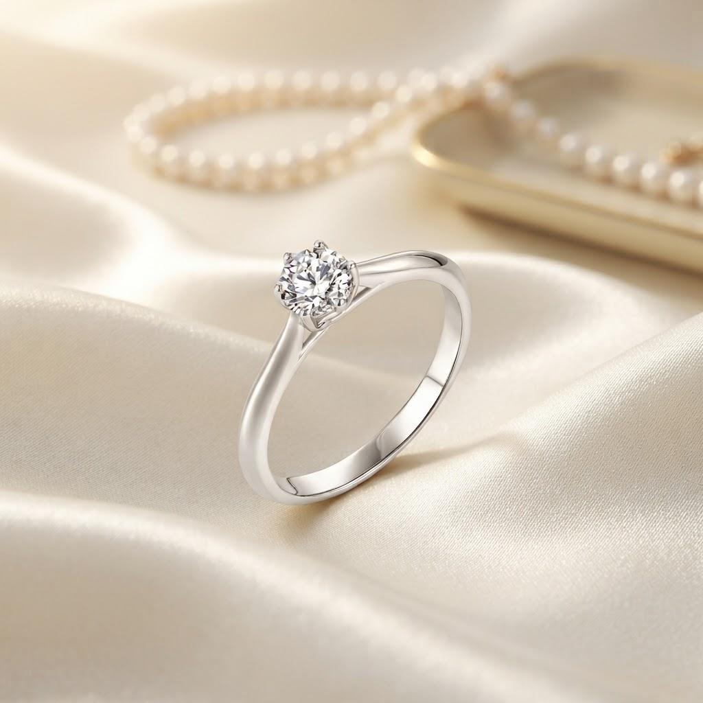 925 Sterling Silver Solitaire Moissanite Ring for Women 6 Prong Round Cut Moissanite Engagement Wedding Promise Ring