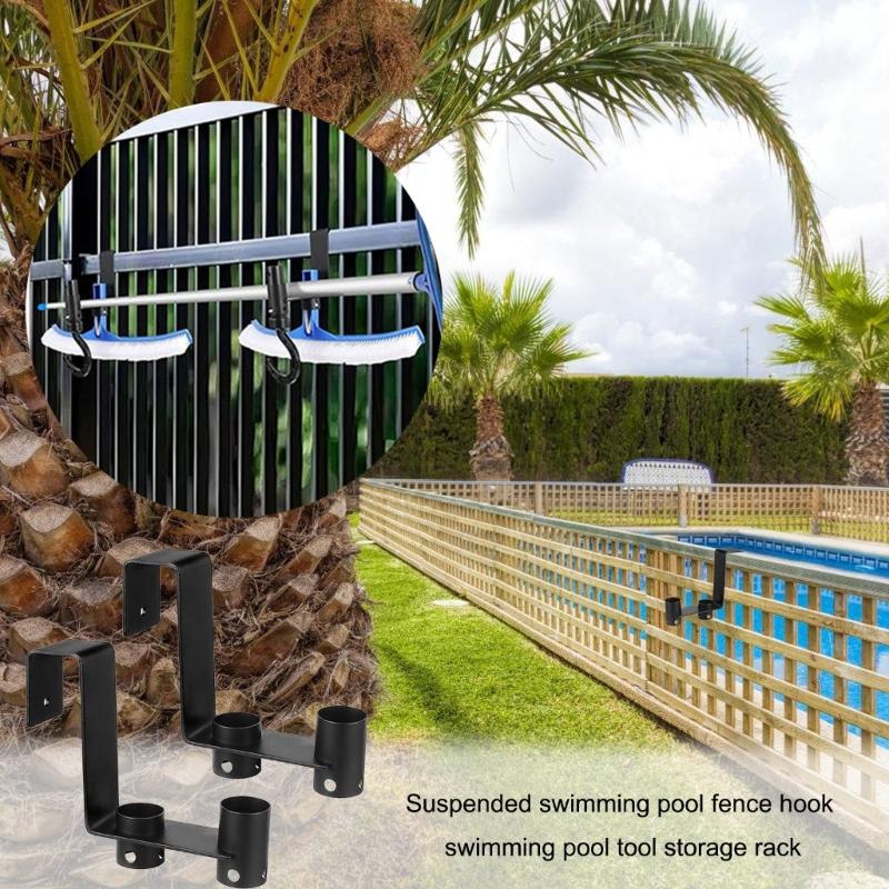 2pcs Pool Tool Hangers for Fences Railings Securely Hold On Brushes Vacuums Poles and Accessories Rustproof Designs