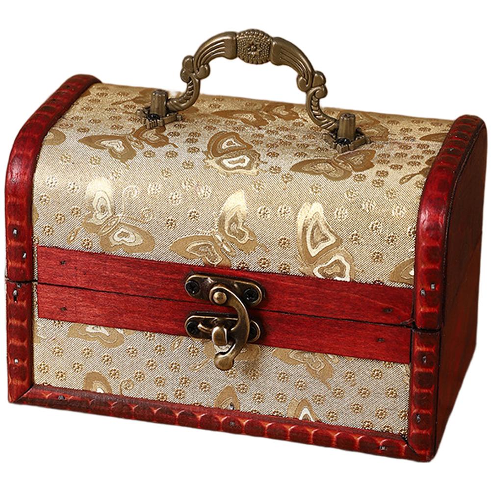 1Pcs Vintage Jacquard Wooden Storage Box Antique Jewelry Organizer Portable Handled Jewelry And Small Trinkets Storage Case