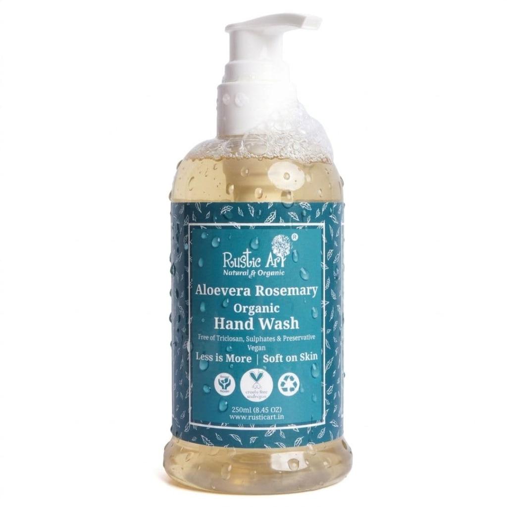 Rustic Art Organic Aloe Vera Rosemary Hand Wash | Natural, Vegan | Non-Drying, Hydrating | Sulphate & Paraben Free | 250ml