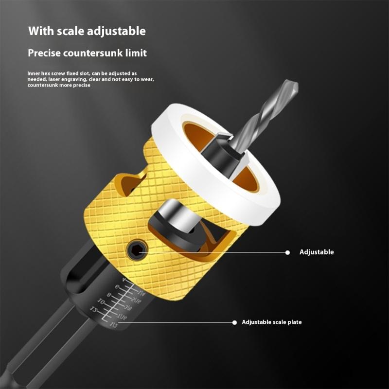 5Pcs Countersink Drill Bit Set With Depth Limiter For Precise Woodworking And Furniture Installation