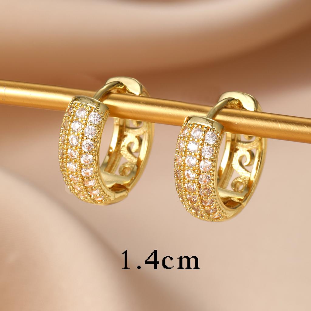 17KM Gold Color Ziron Hoop Earrings for Women Girls Retro Circle Heart Sparkling Stud Earring Set Fashion Trend Jewelry
