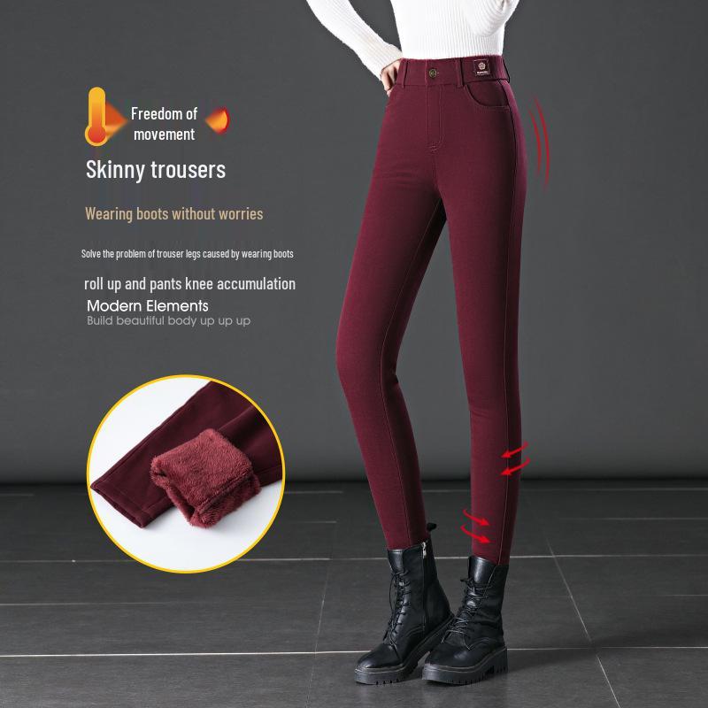 Warm High-Waist Skinny Denim Pants for Autumn/Winter - Slimming, Elastic, Plus Velvet Mom Jeans