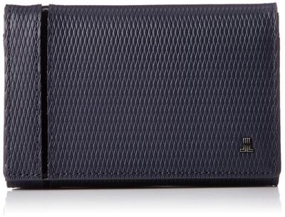 Business Card Holder Cowhide Glass Leather Line Shape Functional Sharp Metal Logo Gift Navy [LEATHER COMBINATION] Men's