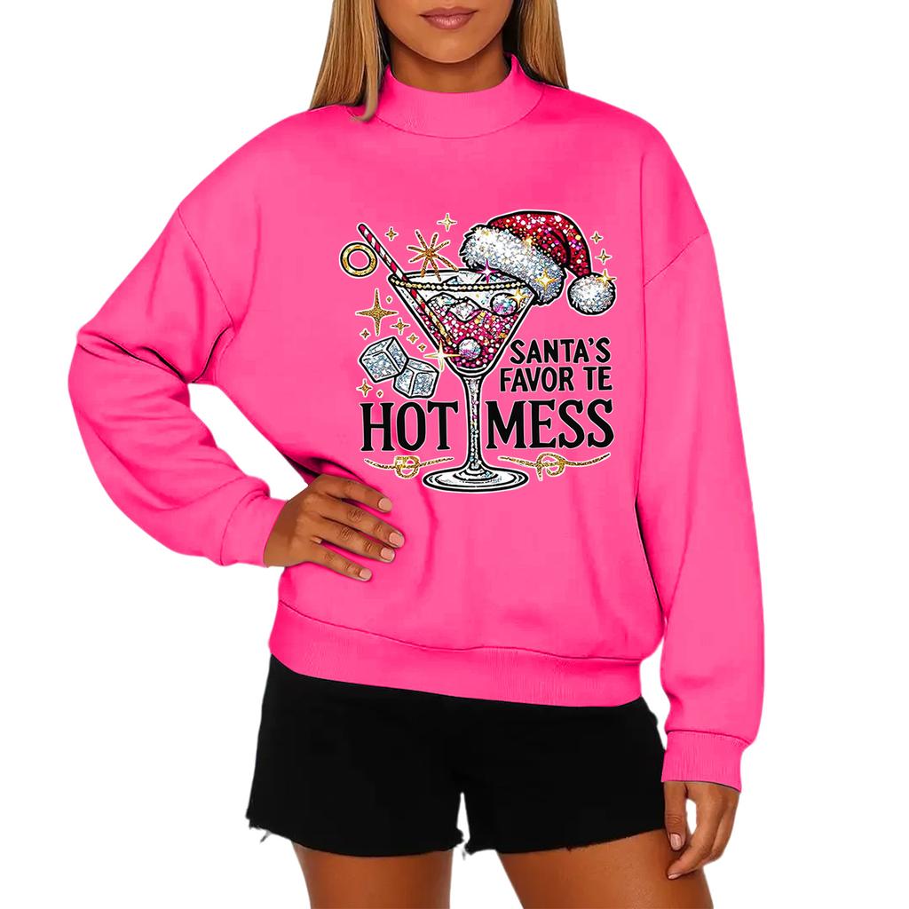 Ladies' Fashionable Casual Round Neck Long Sleeved Christmas Printed Hoodie