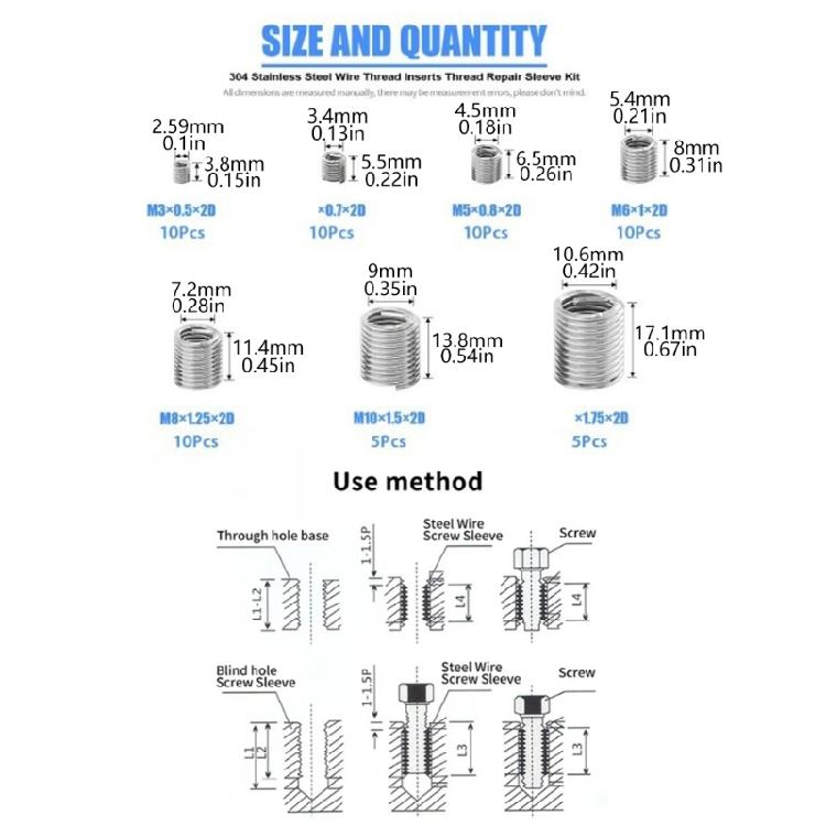 Stainless Steel Locking Wire Thread Inserts 3mm 12mm Vibrations Resistant Fastener Reinforcement Wire Thread Inserts