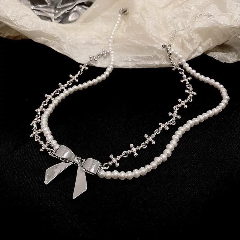 Korean cold wind diamond love pearl necklace Internet celebrity niche design temperament collarbone chain necklace women