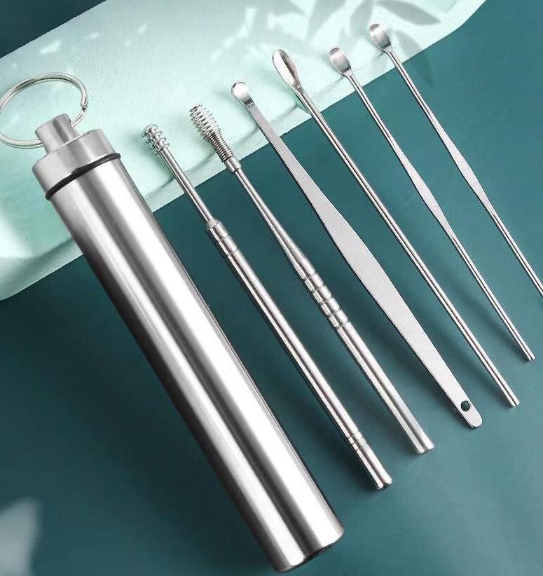 6/7/8PCS Stainless Steel Earpick Ear Cleaner Spoon Ear Care Cleaning Tool Earwax Removal Kit Ear Pick Vax Remover Clean Health