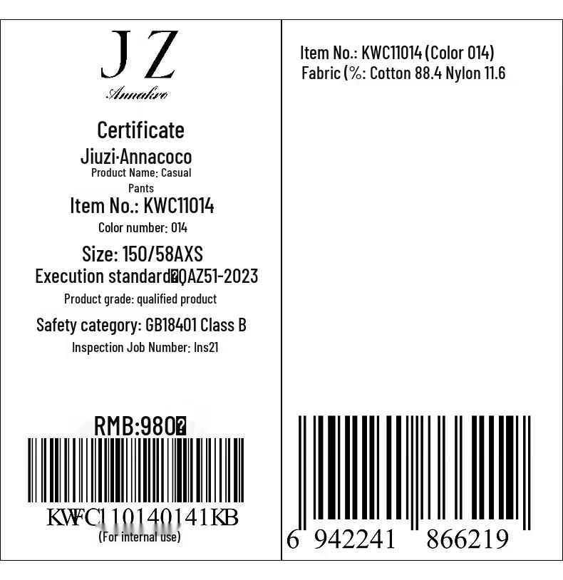 JZ ANNAKO Women's Cleanfit Cotton-Nylon Curved Trousers