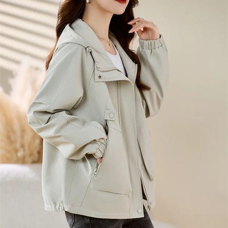 Women's Short Jacket Spring Autumn Casual Hooded Loose Ladies Outerwear Comfortable Korean Version Lady Trench Coat