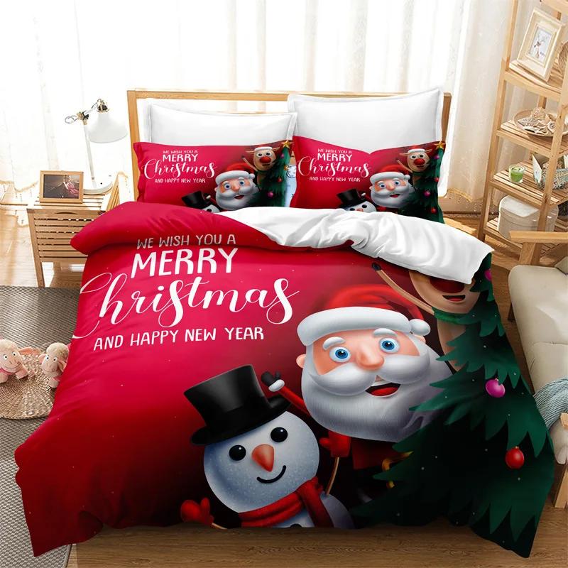 Santa Claus Duvet Cover Set with Pillowcases No Filling WashedBedding Set of 3 Pieces King Size Bedding Set Christmas Gift
