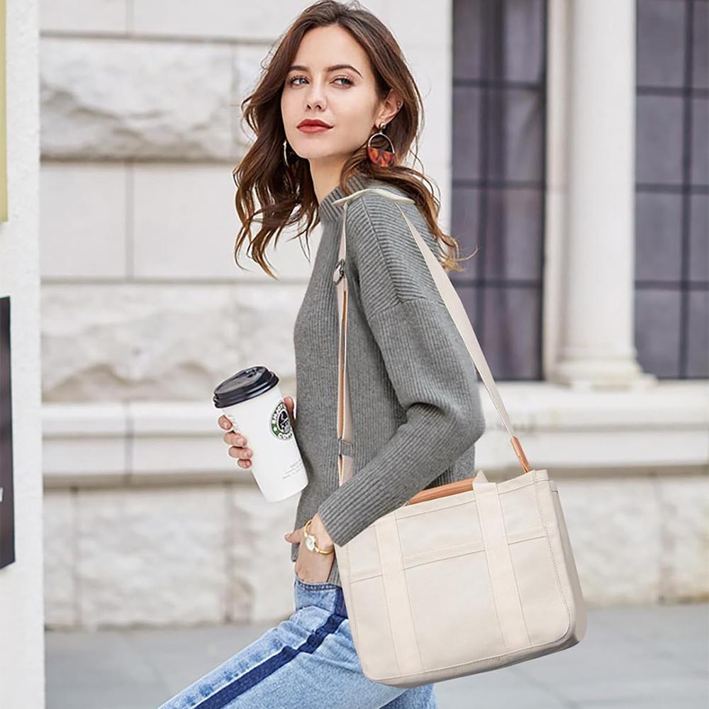 Women’s Canvas Tote Bag with Multiple Pockets, Large Capacity Shoulder Messenger Bag, Stylish, Durable & Versatile for Daily
