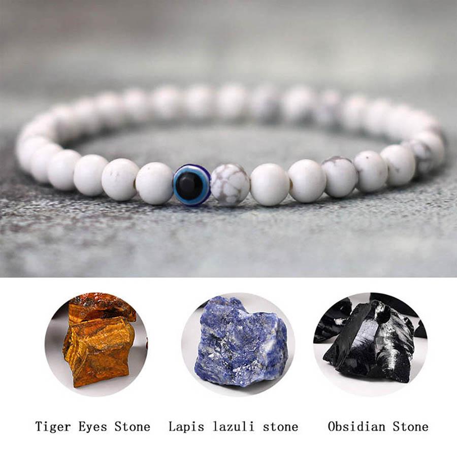 Simple Style 6mm Stone Bracelet For Men Turkey Evil Eyes Braclet White Blue Red Howlite Beaded Braslet Meditation Healing Joias