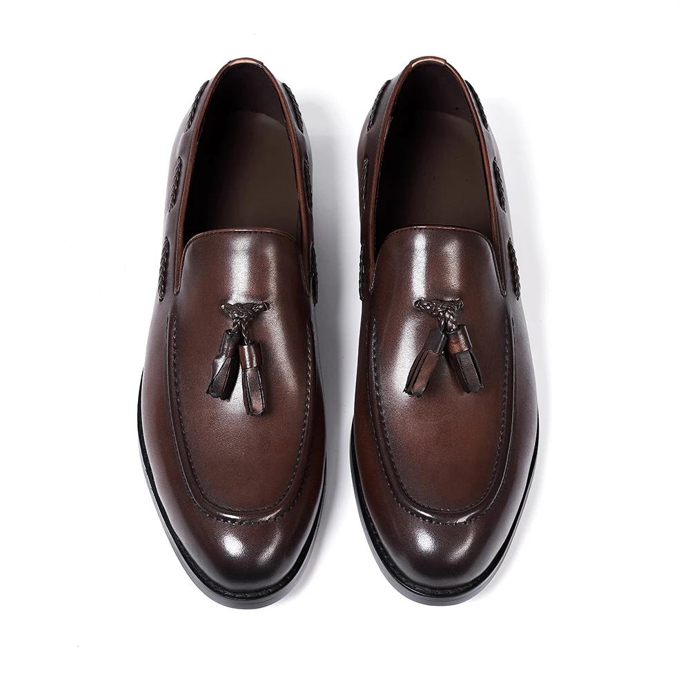 Fashion Classic Men's Genuine Leather Tassel Loafers Handmade Slip-On Casual Shoes Comfortable for Office Wedding Dressing Daily Wear