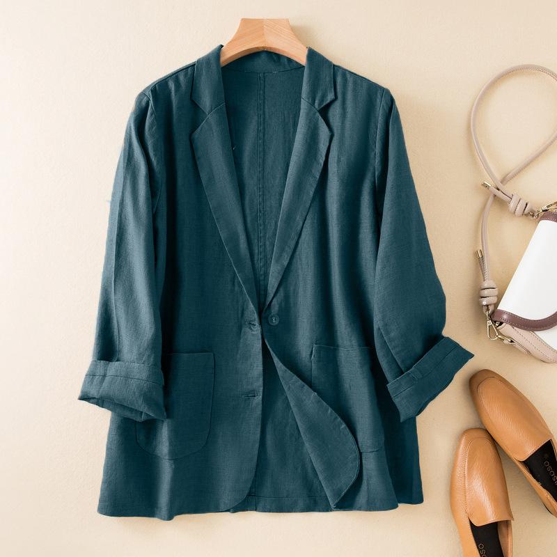 Spring and Autumn Casual Linen Small Suit Ladies Jacket Long-sleeved Thin Short Cotton and Linen Small Suit
