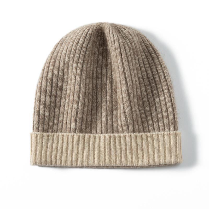 Autumn and Winter Thickened Cashmere Hat Unisex Color Matching Knitted Hat Head Hat Stack Hat Ear Protection Hat Cold Hat
