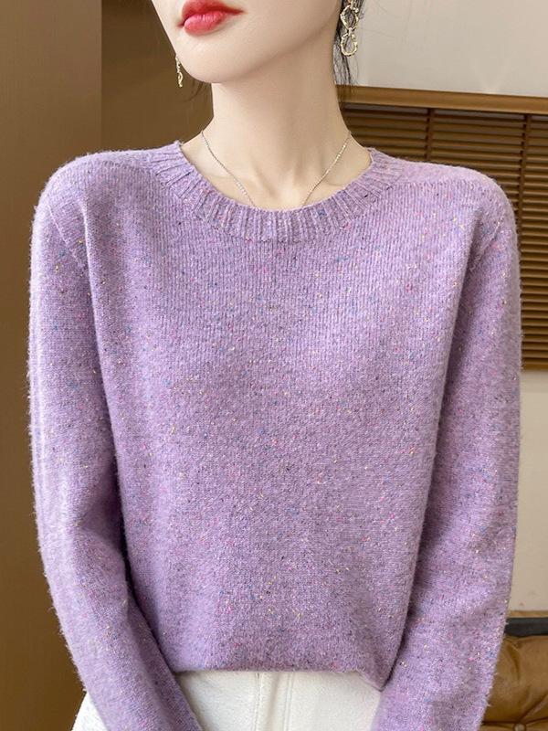 Women's 100% Pure Wool Polka Dot Sweater, Round Neck, Double Strand, Seven Stitches, Spring/Autumn.