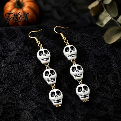 Bijuterii Amuzante Desenate Animat 1 Pereche Cercei Acrilici de Halloween pentru Femei, Cercei Alternativi Fashion cu Pandantiv Triplu Cranii, Cadouri Gotice de Sărbătoare