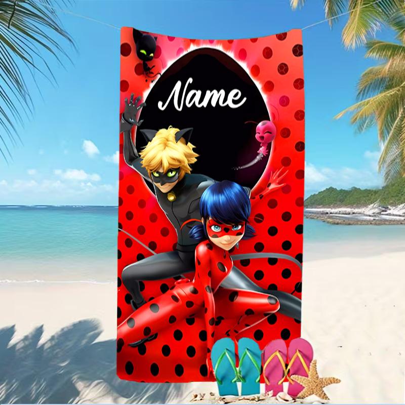 Customizable personalized beach towels Miraculous themed designs.Suitable for the beach, yoga, sports;ideal as beach accessories