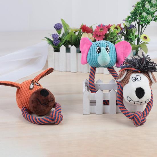 Dog Plush Animal Toy Squeaky Puppy Head Chew Elephant Monkey Toy Interactive Rope Knot Teething Toy