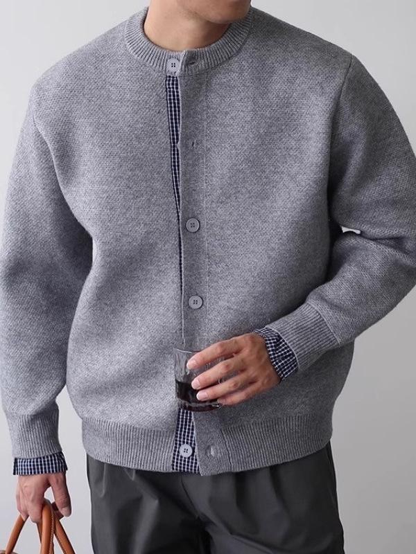Men's Trendy Patchwork Button Cardigan – Versatile, Comfortable Long Sleeve Knitwear