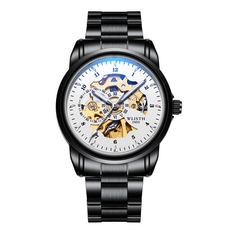 WListh Men s Automatic Skeleton Mechanical Watch - Luminous, Waterproof, Steel Strap.