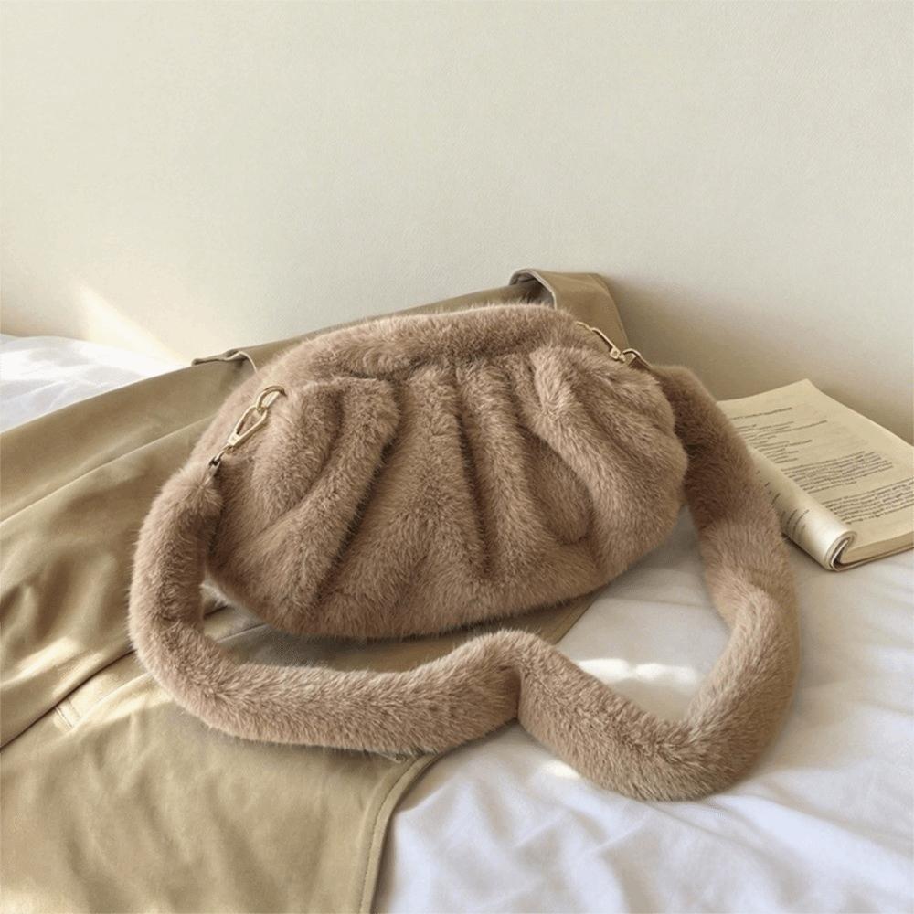 Large Capacity Cloud Plush Crossbody Bag Lightweight Mink Fur Wrinkle Handbag Daily
