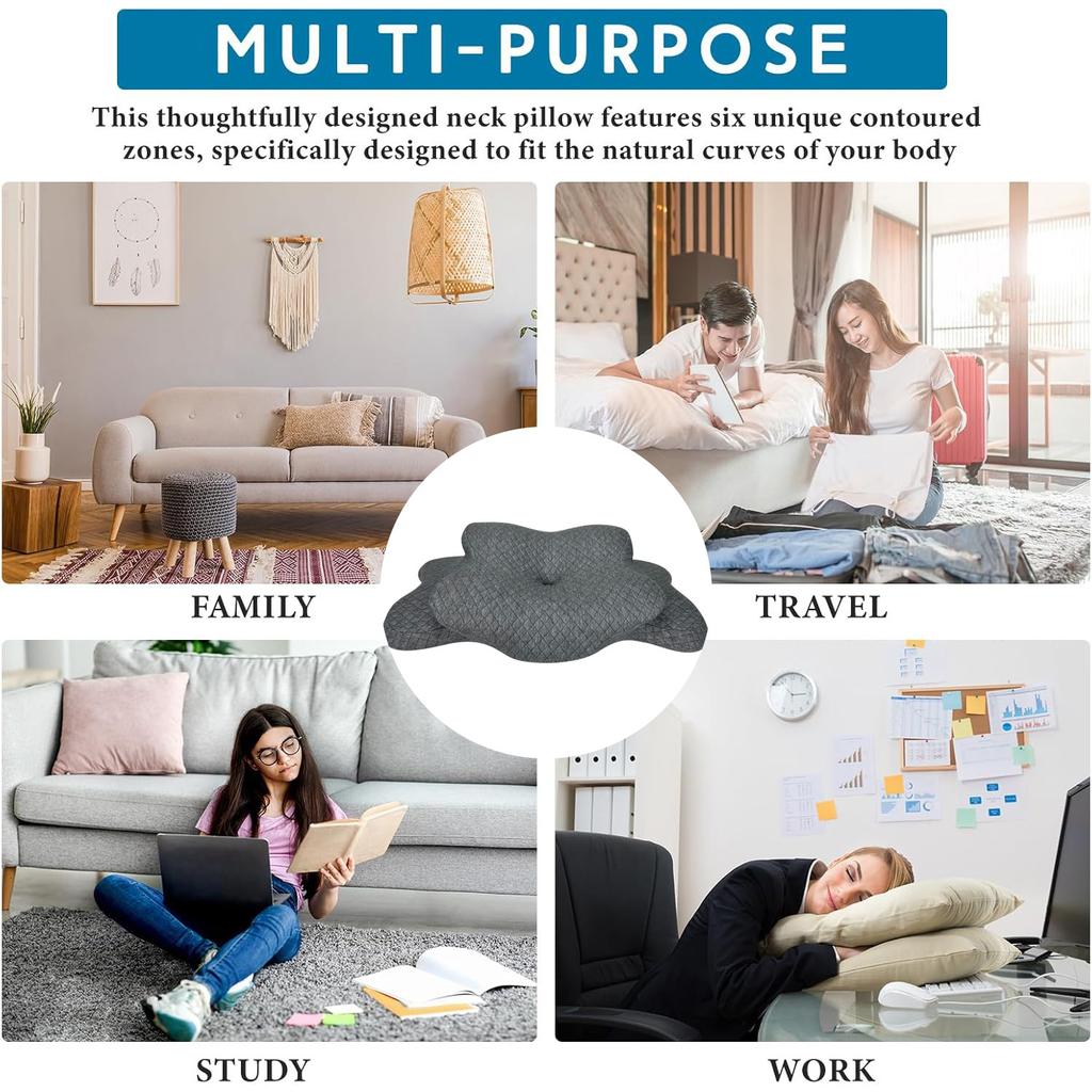Memory Foam Pillow Slow Rebound Cervical Pillow Neck Relief Contour Ergonomic Neck Support for Side Back Stomach Sleeper Gifts