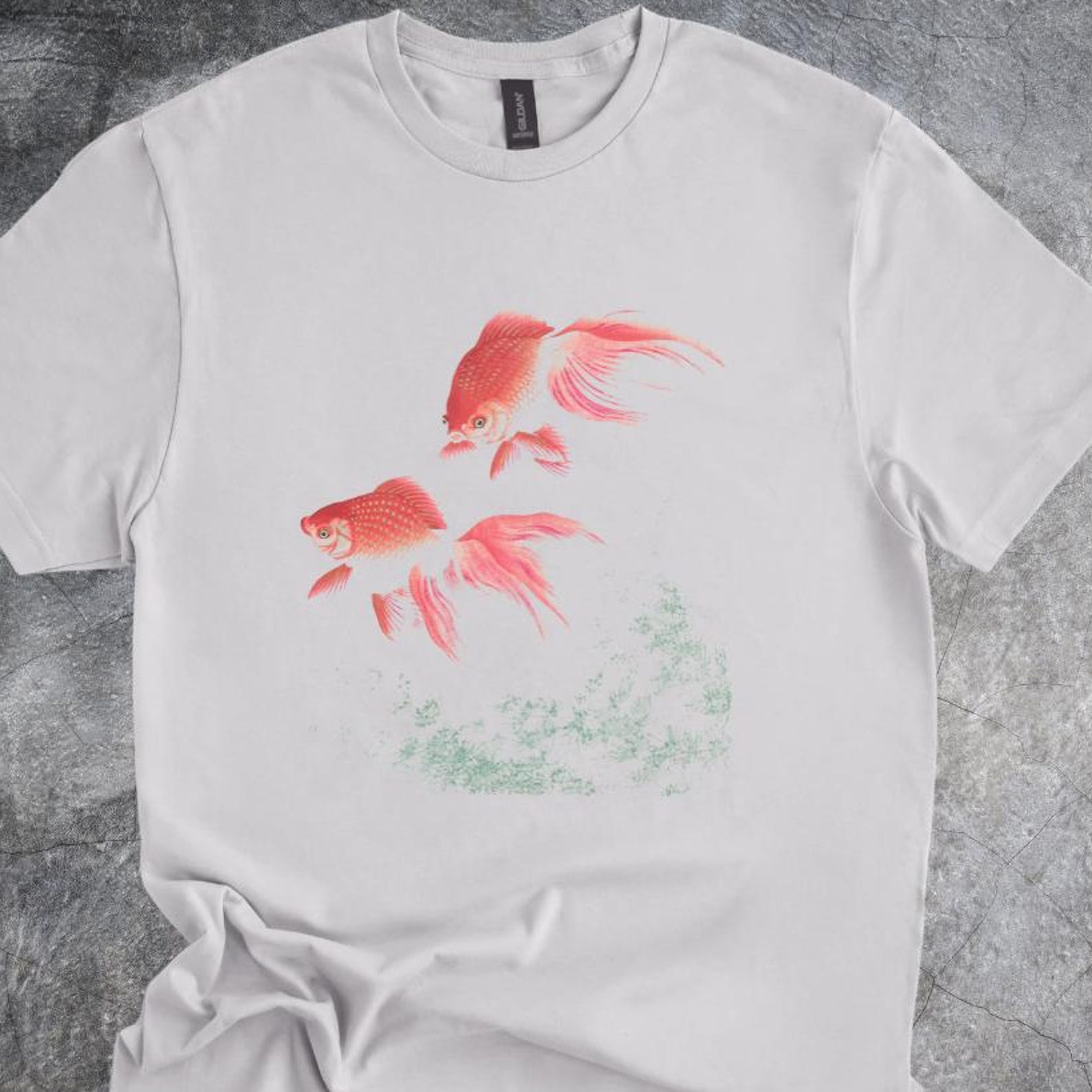 Goldfish Watercolor Tshirt Aquatic Art Shirt Koi Inspired Graphic Gray 100