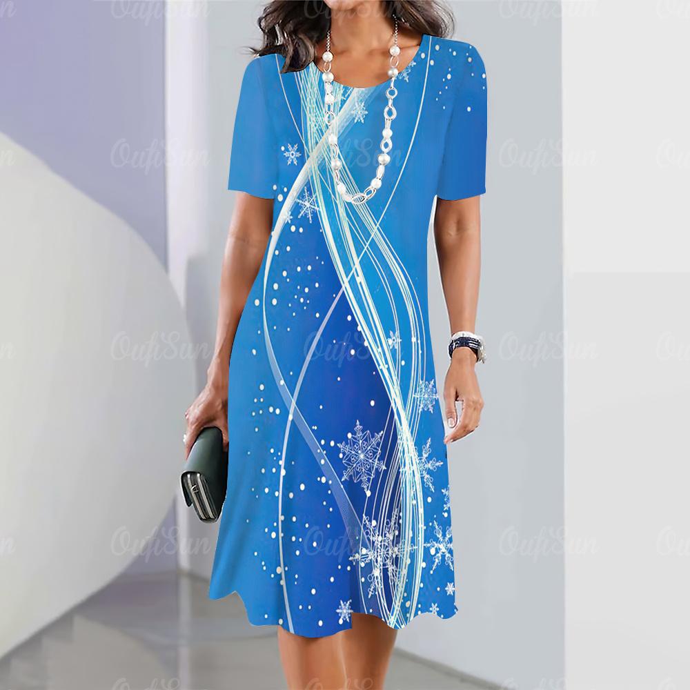 New Women's Dress Retro Dress Starlight Print Casual Short Sleeve Fashion Women's Plus Size 2K Clothing