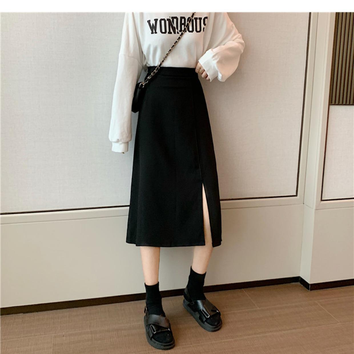 

2024 Summer Women s High-Waist Slimming A-Line Slit Skirt - Lightly Mature Style Extra Large чёрный