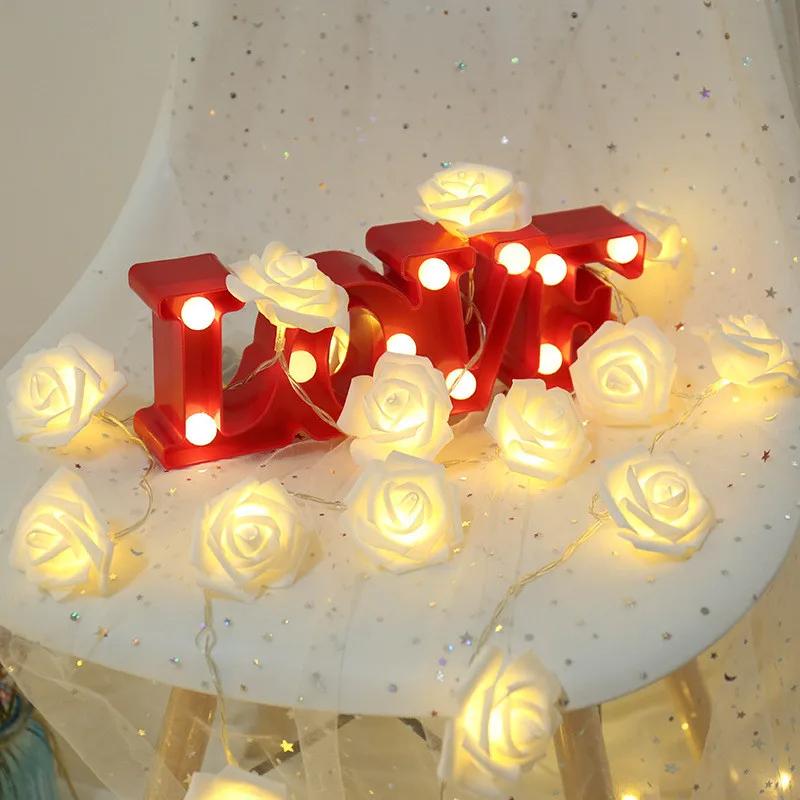 6M 40LED Rose Flower String Lights Battery Operated Foam Rose Fairy Garland Light for Home Bedroom Wedding Valentine's Day