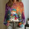Women's Fashion Round Neck Long Sleeve Christmas Print Casual Pullover Sweater Top