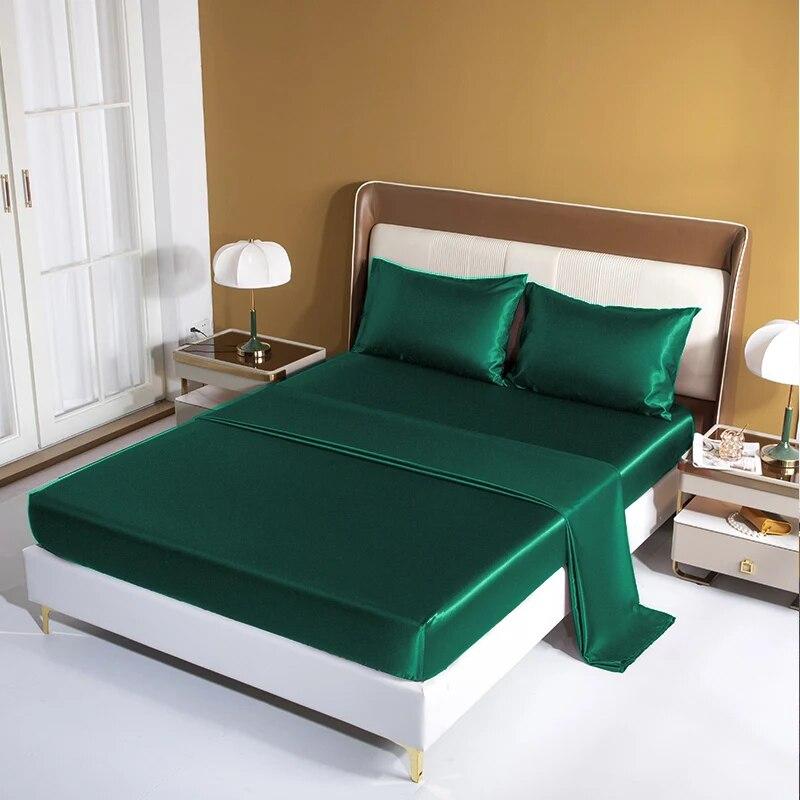 Luxury Satin Bed Sheet Set Rayon Fitted Sheet Height 35cm 21 Colors Optional  Flat Sheet Set Soild Color Bedding Set