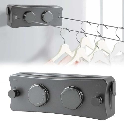 Retractable Clothes Drying Line, 16.7 Feet Long Twin Clothes Drying Line, Indoor Clothes Drying Wire, Wall-Mounted Stainless Steel Retractable Laundry