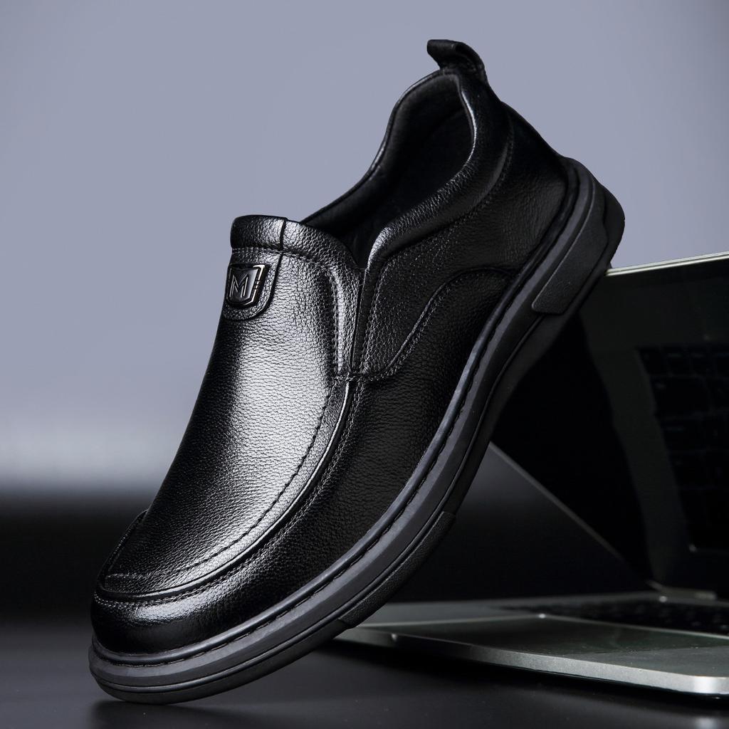 Wenzhou large size leather shoes men's genuine leather one-pedal loafers business leisure middle-aged and elderly father shoes wear-resistant and non