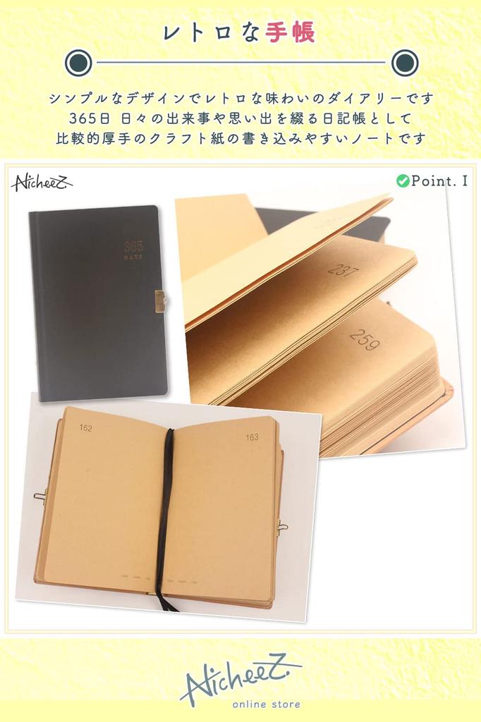 Nicheez Lockable 365-Day Diary, Antique Style (Black)