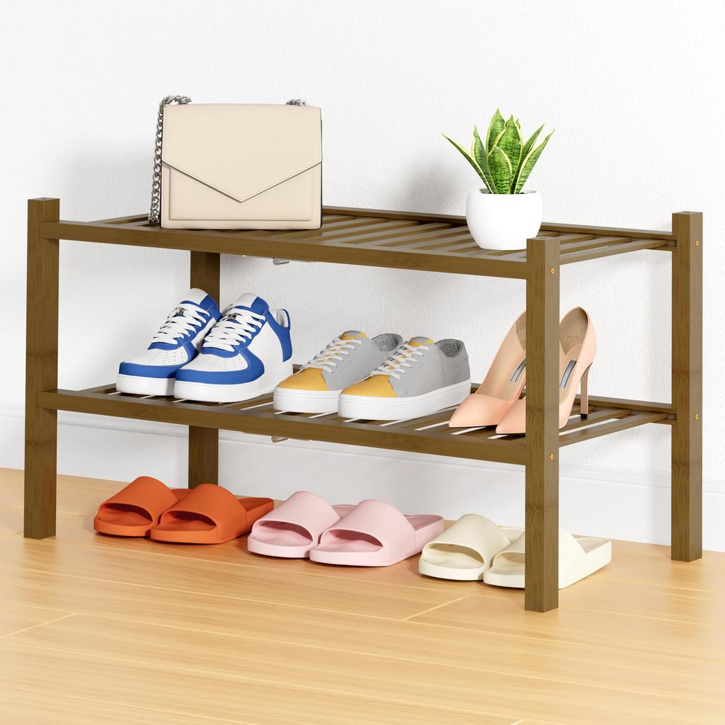 Olanly Bamboo Shoe Organizer Quality Expandable Shoe Rack Stackable Free Standing Wooden Shoe Storage Shelf For Entryway Closet