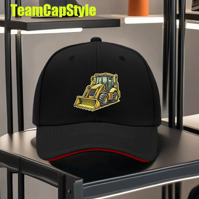 Backhoe Loader Construction Machinery Baseball Cap Polyester Adjustable Outdoor Unisex Adult Cap