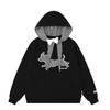 American Embroidered Puppy Plaid Strap Hooded Thin Sweatshirt for Women Autumn Winter College Style
