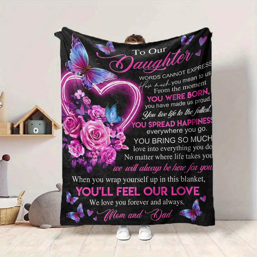 1pc Letter To Daughter Pattern Soft & Warm Polyester Knit Blanket, Digital Printed, All-Season Throw for Napping, Traveling, Sofa yy250906033