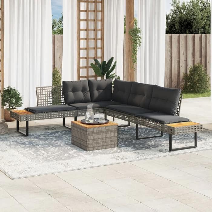 VidaXL Garden Furniture Set with Cushions 5 Pcs Grey Braided Resin Acacia 3277499