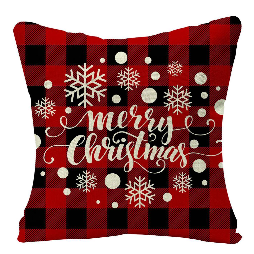 Christmas Plaid Linen Pillowcase Festive Home Decoration Gift Sofa Pillow Cushion Cover