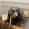 Woolen Plaid Portable Small Bag Women's 2025 New Trendy Fashion College Style Backpack Winter Retro Messenger Bag