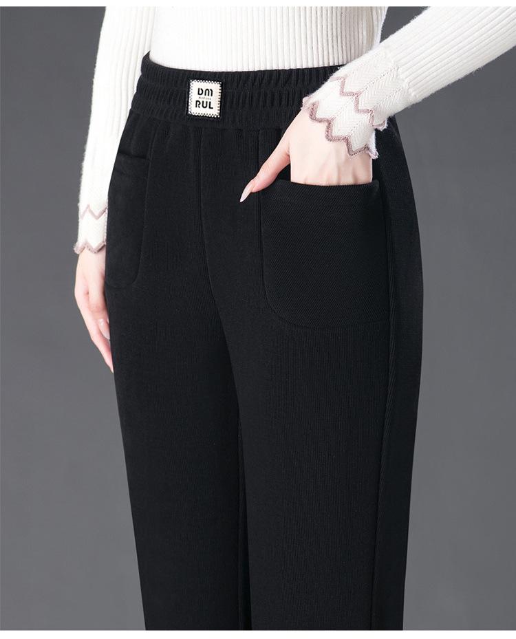 Nové dámské harémové kalhoty s vysokým pasem a fleecovou podšívkou - Plus size, Teplé, Ležérní, Silný žinylkový materiál pro podzim/zimu