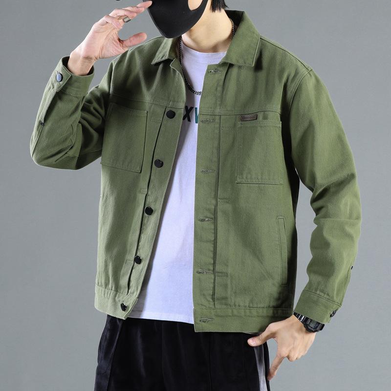 Pamuklu Kot Ceket Erkek İlkbahar ve Sonbahar Kore Versiyonu Bol Moda Hepsi Bir Arada Kargo Ceket Büyük Beden Beyaz Kot Giysiler