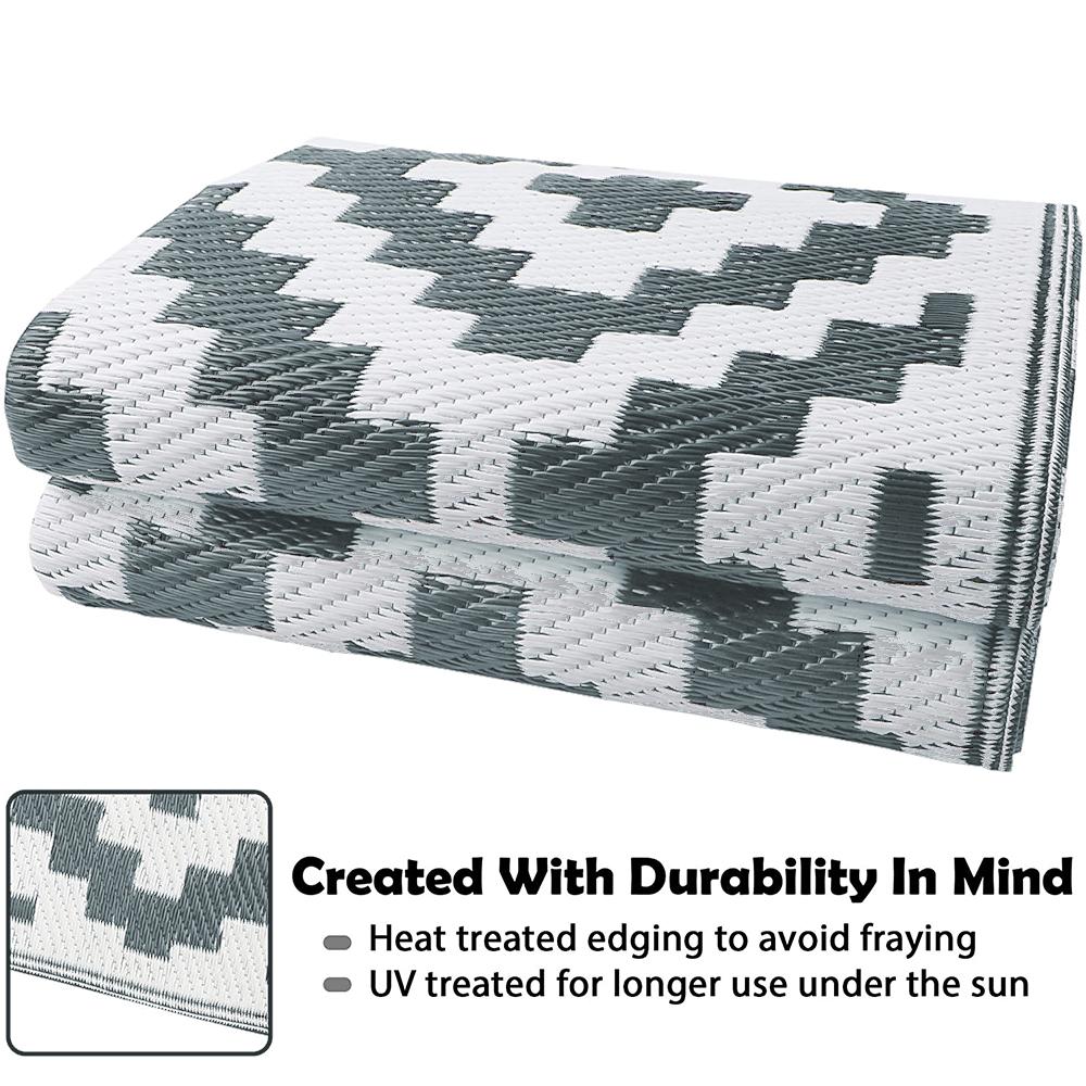 Large Outdoor Rugs for Patio Reversible Easy Clean Motorhome Carpet Rugs Portable Summer Waterproof PP Pipe Woven Beach Mat Grey
